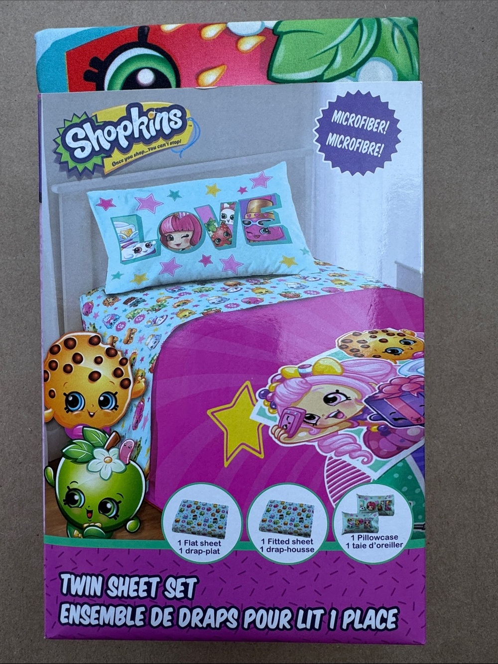 Shopkins Twin Sheet Set - Pink with Multicolor Characters